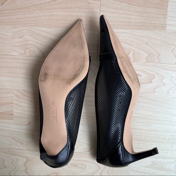 Zara pointy toe kitten heel pumps with mesh detail - Picture 11 of 12